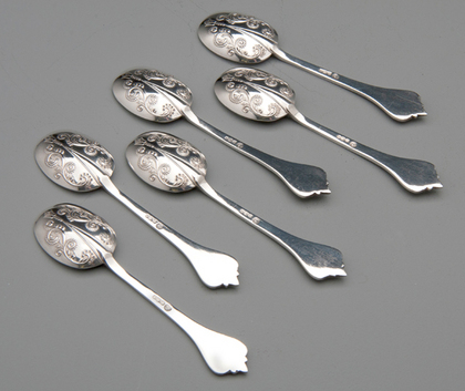 Sterling Silver Charles II Reproduction Trefid  Lace Back Coffee Spoons (Set of 6)